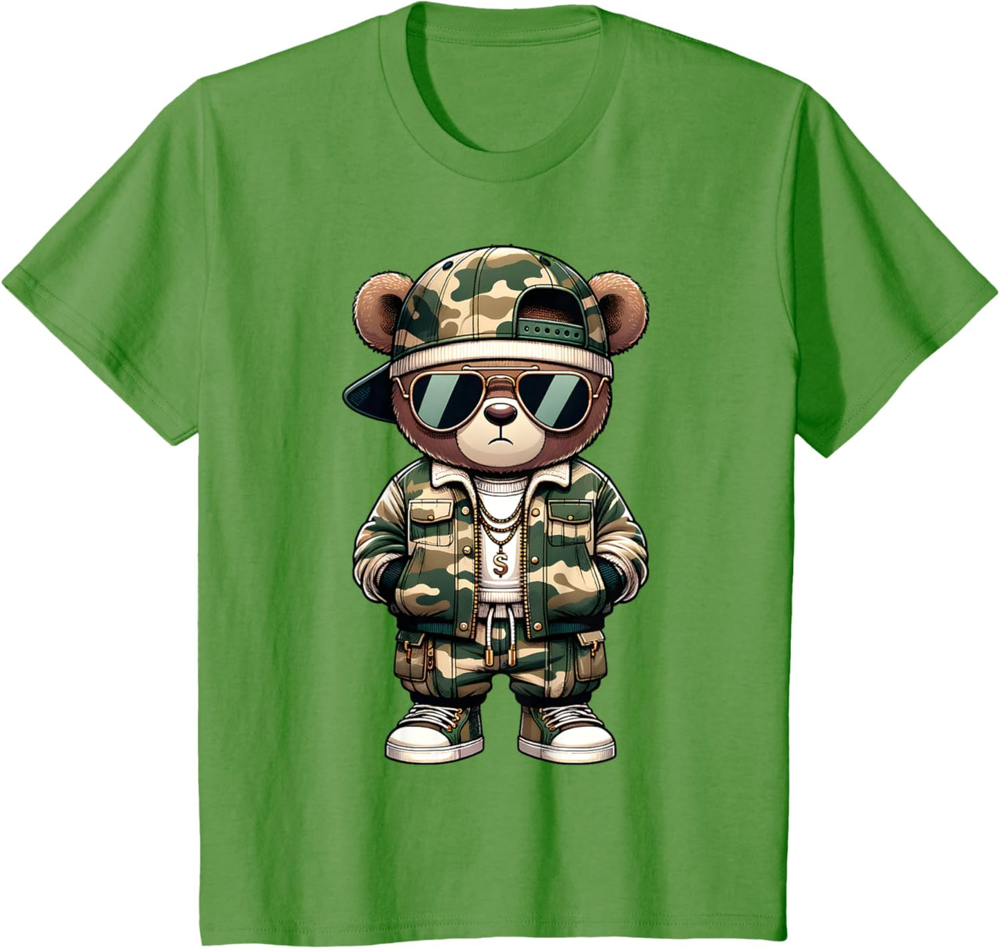 Camo Hip Hop Teddy Bear Camouflage Gangsta Streetwear Hustle T-Shirt
