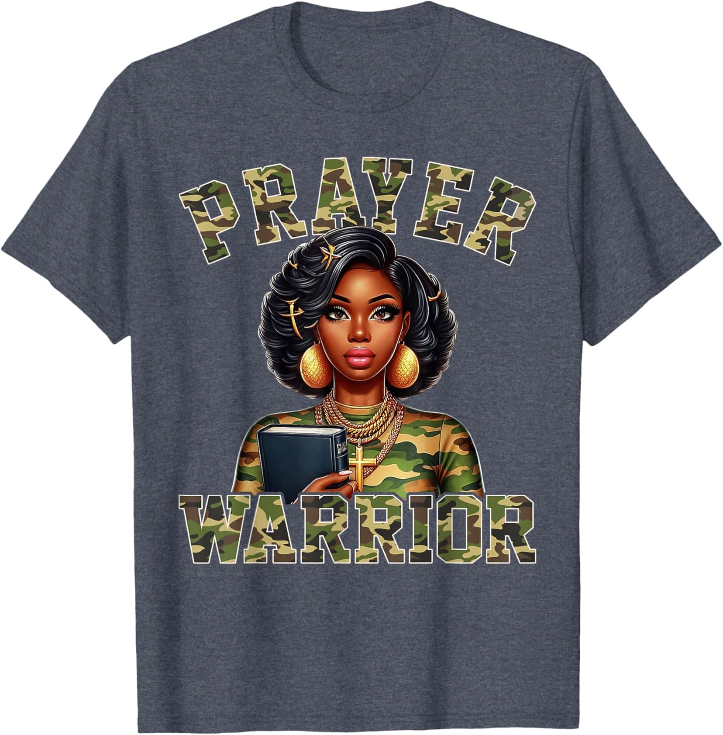 Praying Black Woman Afro Christian Sayings Prayer Warrior T-Shirt