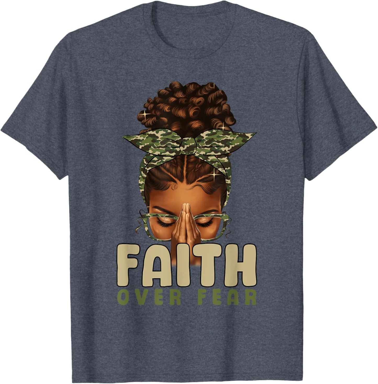 Faith Over Fear Christian Camo African American Afro Women T-Shirt