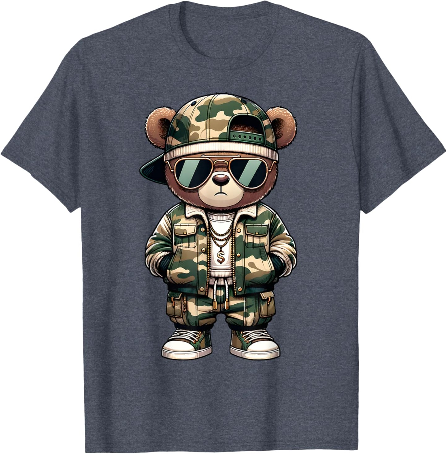 Camo Hip Hop Teddy Bear Camouflage Gangsta Streetwear Hustle T-Shirt