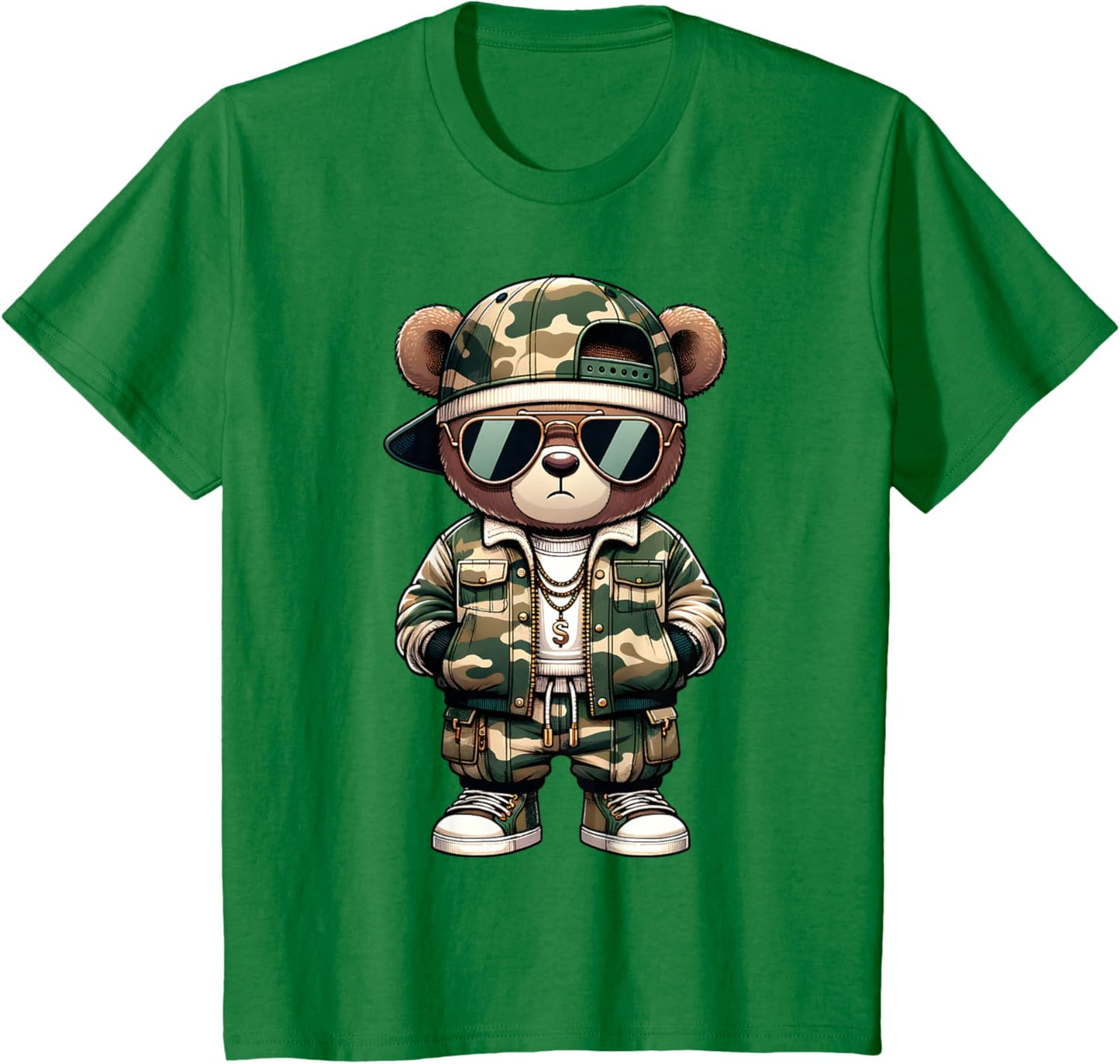 Camo Hip Hop Teddy Bear Camouflage Gangsta Streetwear Hustle T-Shirt