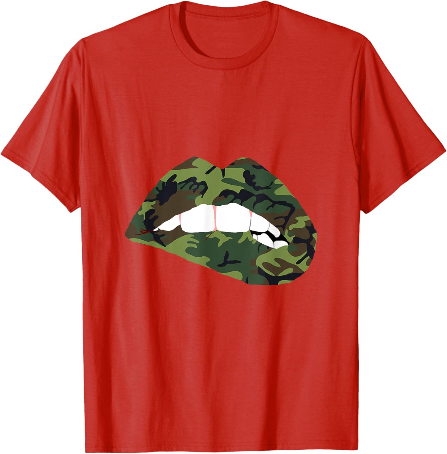 Camouflage Lips Mouth Military Kiss Me Biting Camo Kissing T-Shirt
