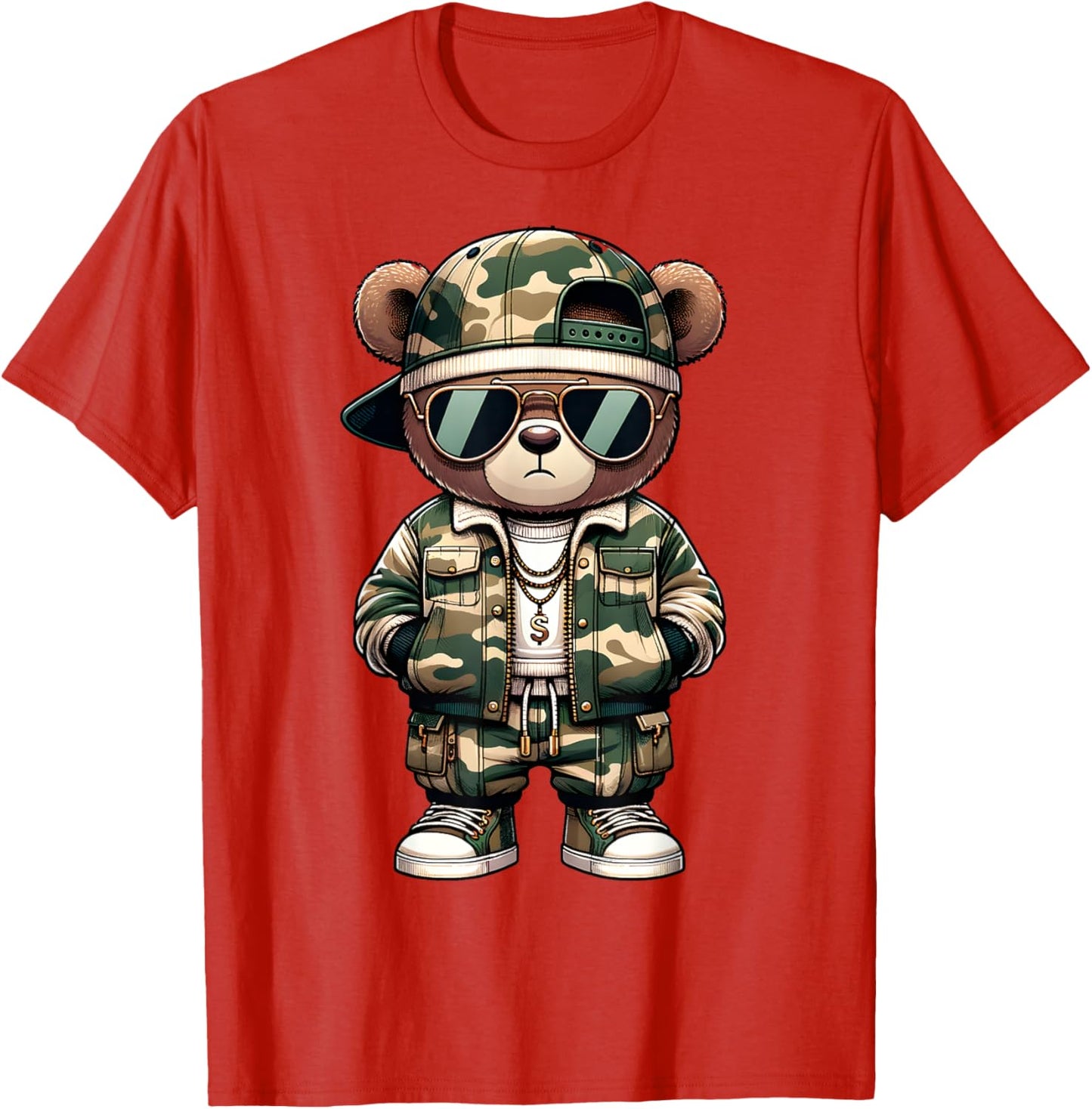 Camo Hip Hop Teddy Bear Camouflage Gangsta Streetwear Hustle T-Shirt