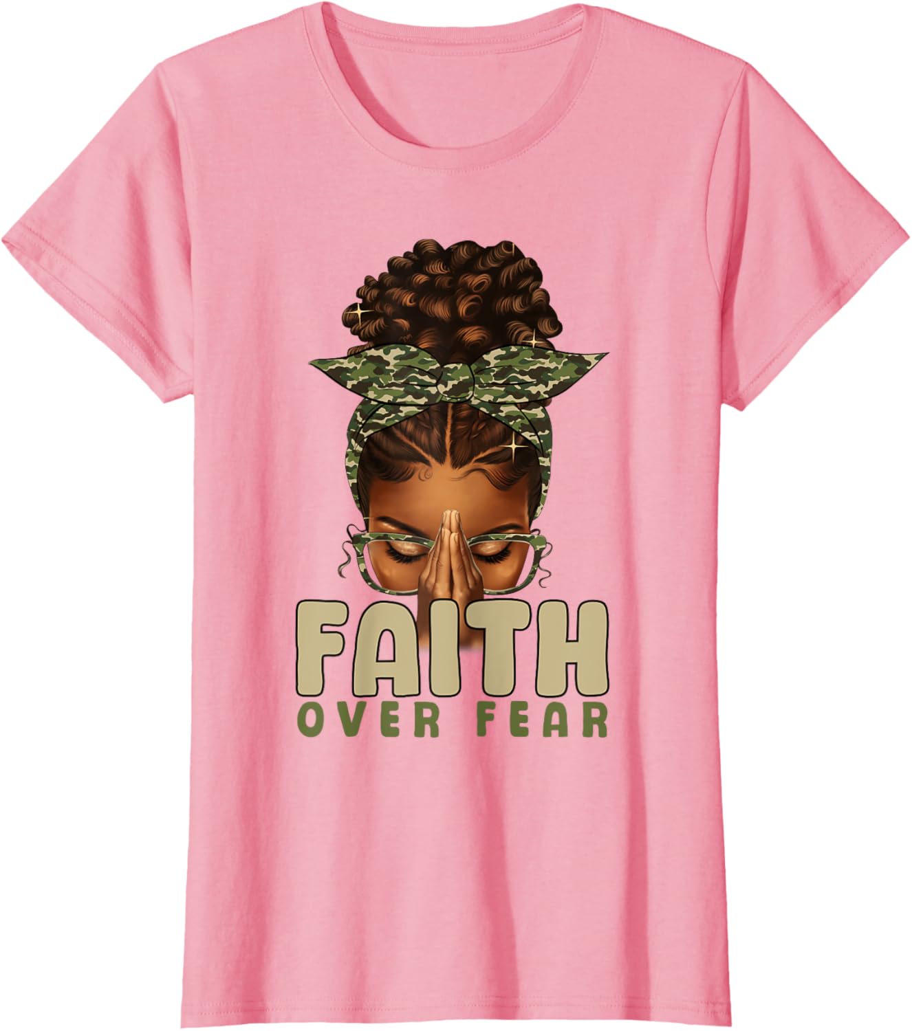 Faith Over Fear Christian Camo African American Afro Women T-Shirt