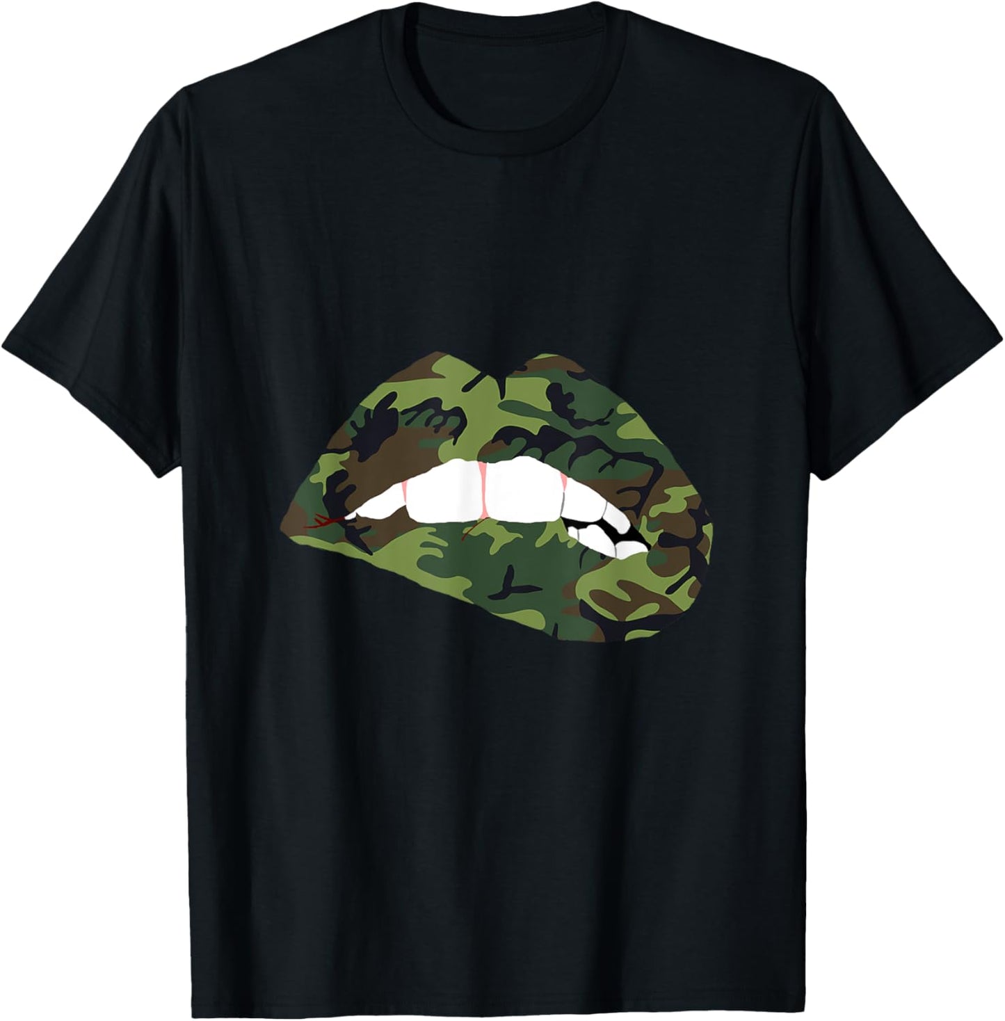 Camouflage Lips Mouth Military Kiss Me Biting Camo Kissing T-Shirt