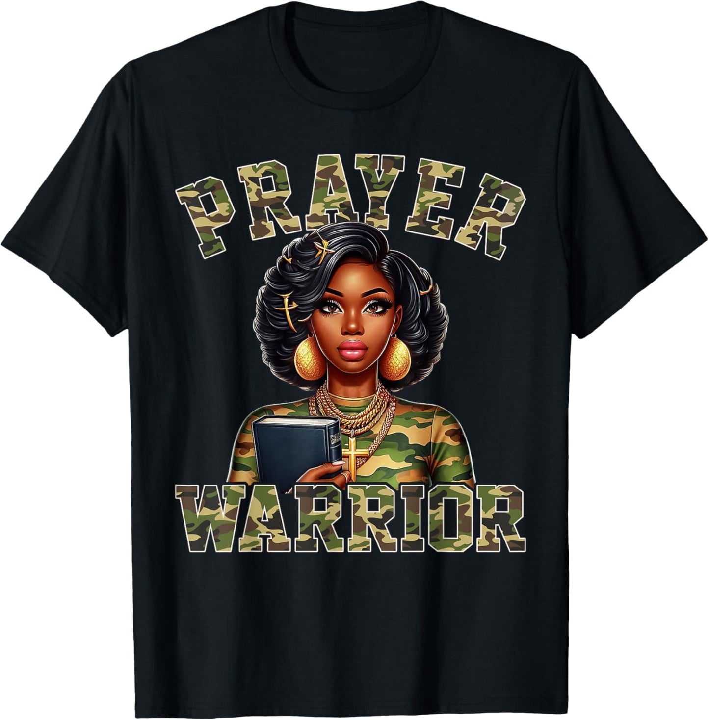 Praying Black Woman Afro Christian Sayings Prayer Warrior T-Shirt