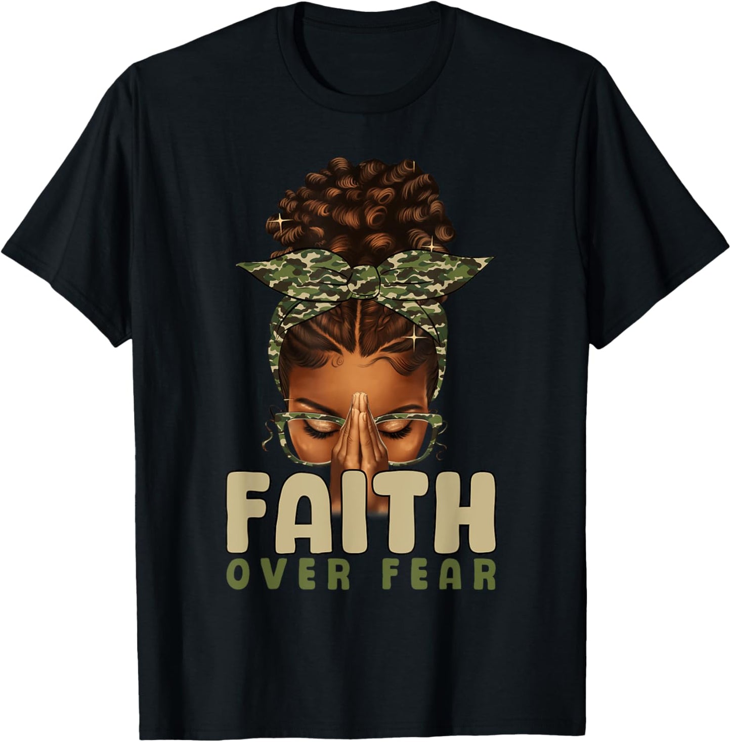 Faith Over Fear Christian Camo African American Afro Women T-Shirt