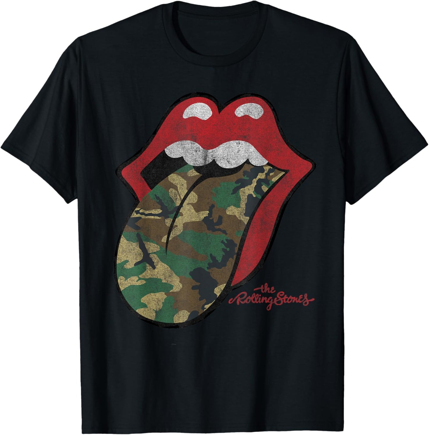 Official Rolling Stones Distressed Camo Tongue T-Shirt