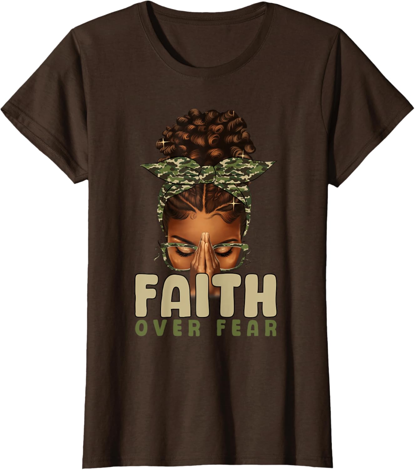 Faith Over Fear Christian Camo African American Afro Women T-Shirt