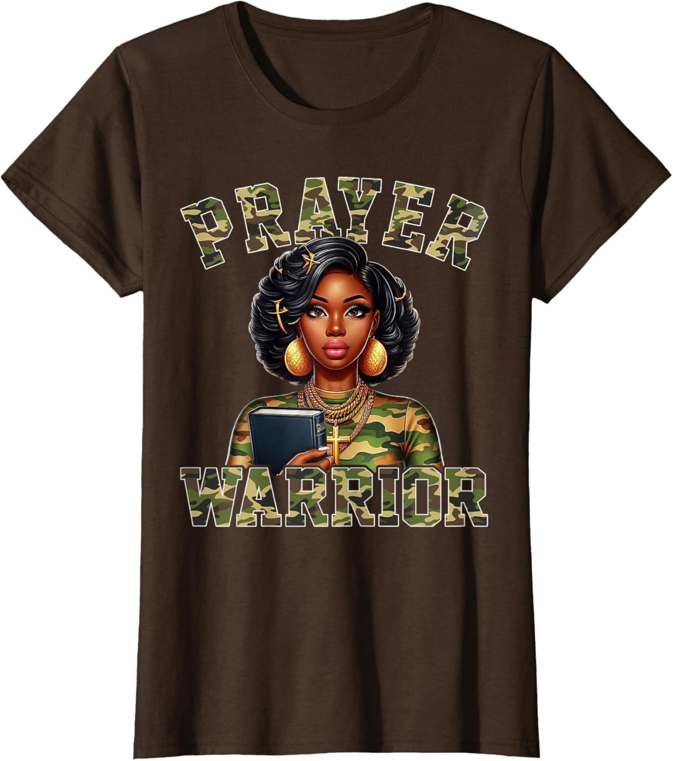 Praying Black Woman Afro Christian Sayings Prayer Warrior T-Shirt