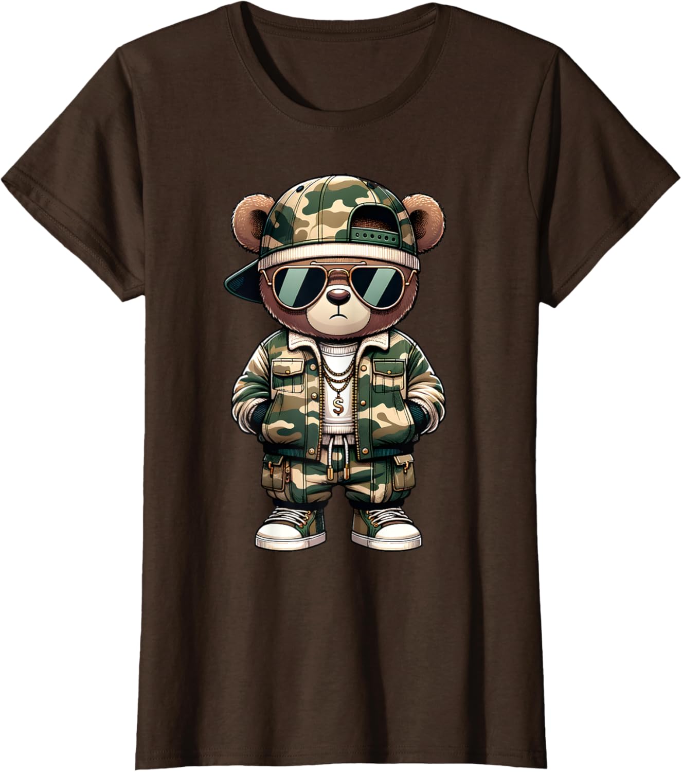 Camo Hip Hop Teddy Bear Camouflage Gangsta Streetwear Hustle T-Shirt