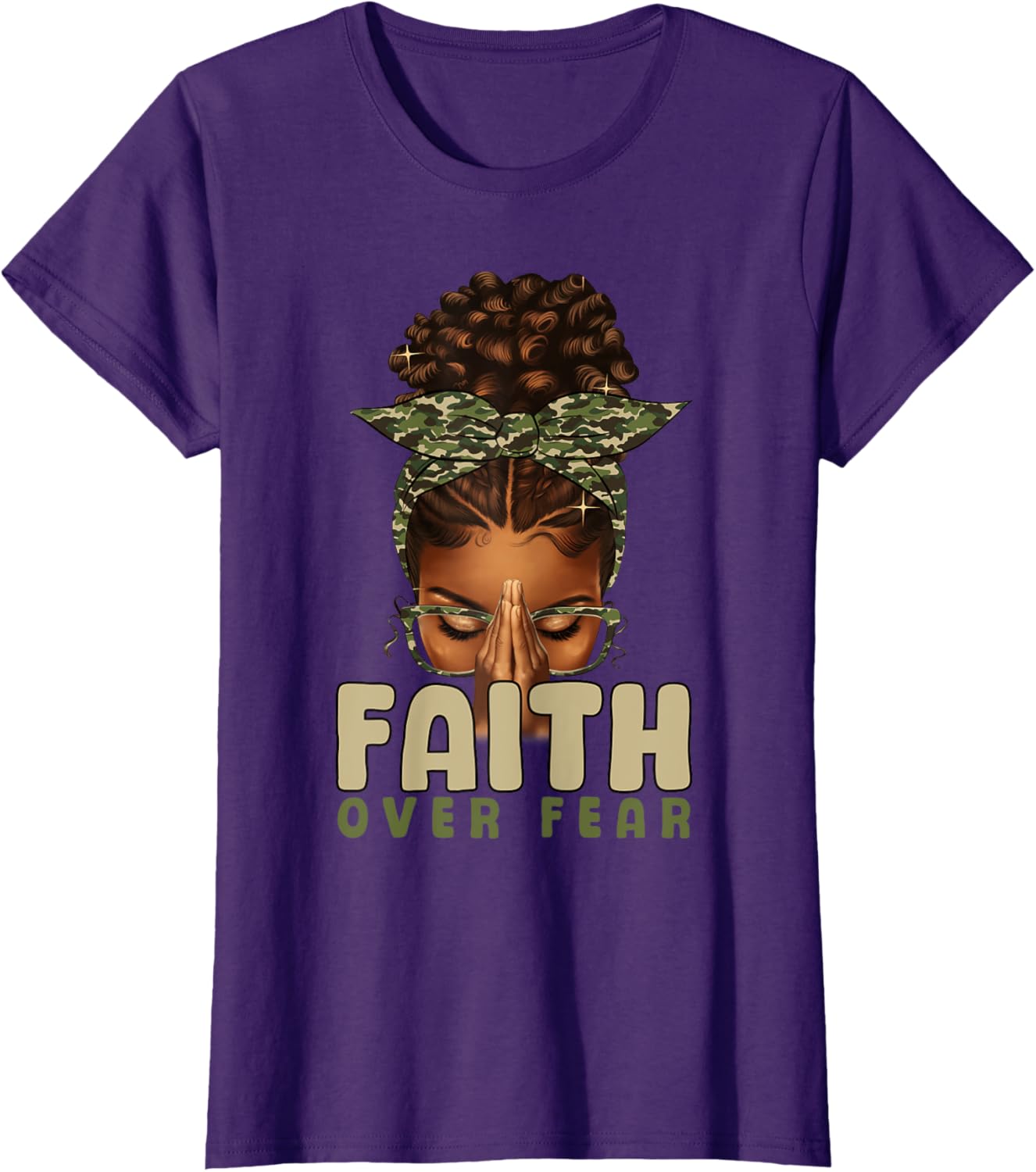 Faith Over Fear Christian Camo African American Afro Women T-Shirt