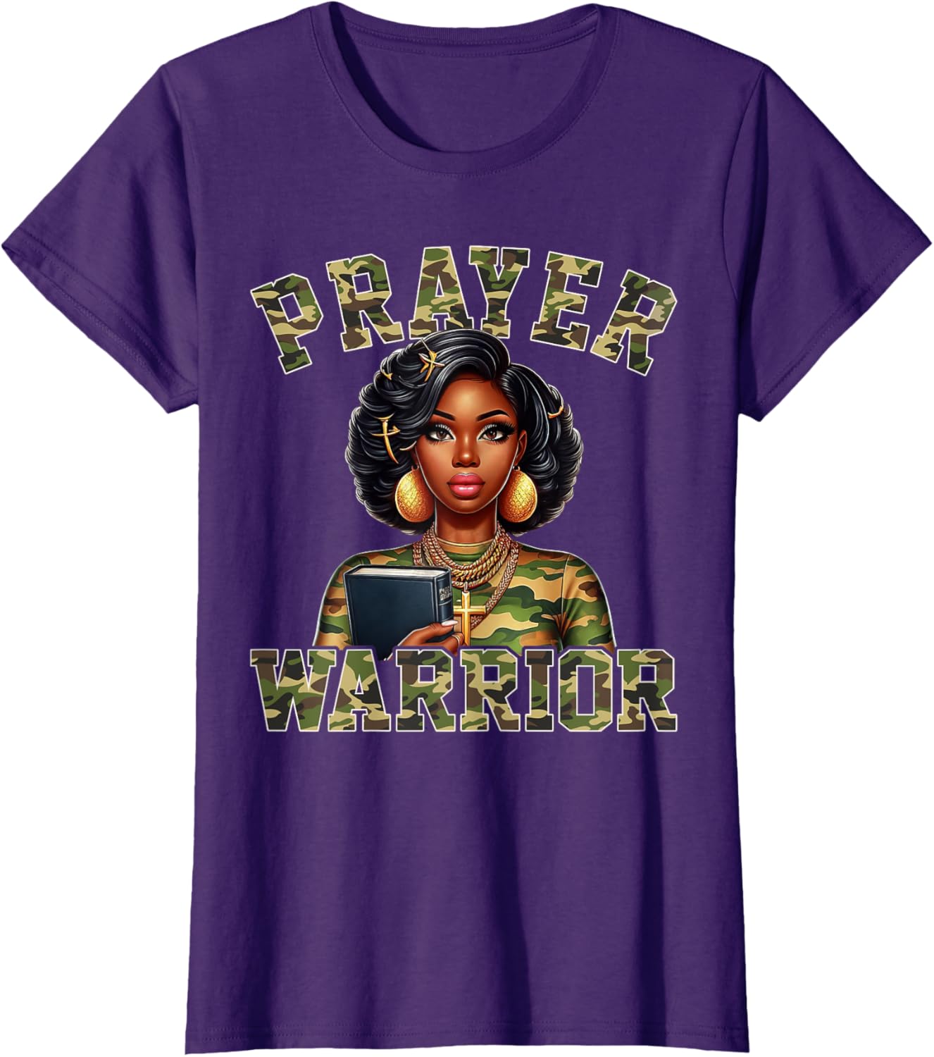 Praying Black Woman Afro Christian Sayings Prayer Warrior T-Shirt