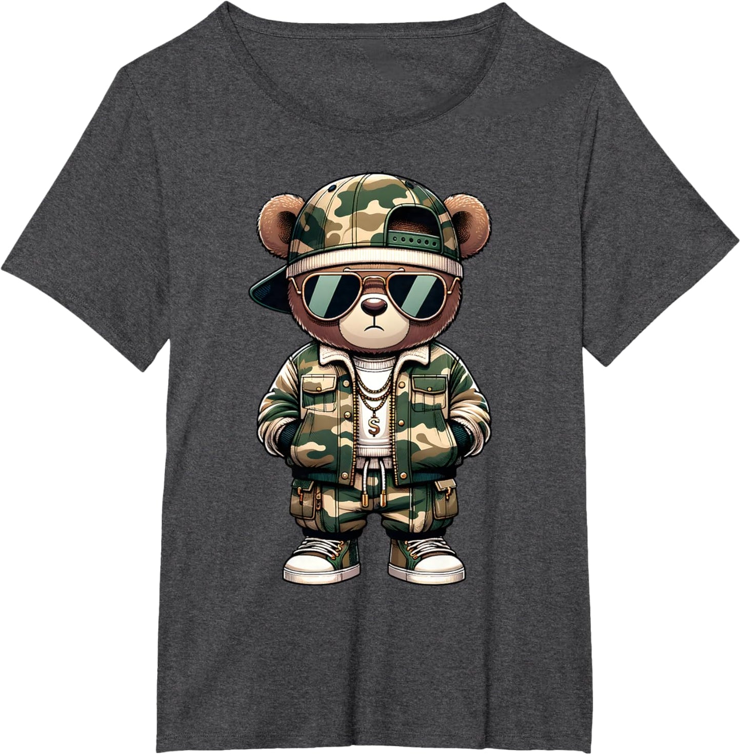 Camo Hip Hop Teddy Bear Camouflage Gangsta Streetwear Hustle T-Shirt