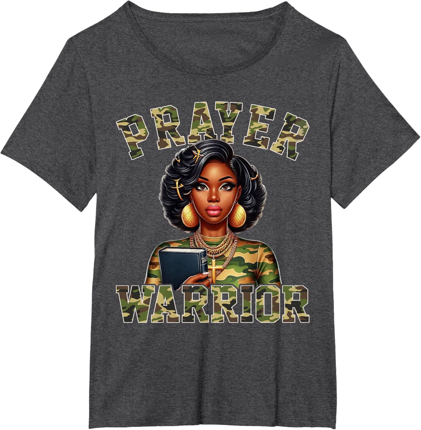 Praying Black Woman Afro Christian Sayings Prayer Warrior T-Shirt