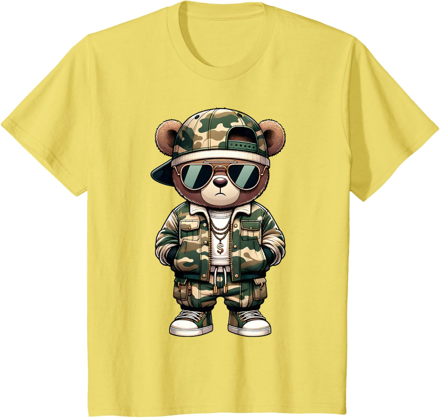 Camo Hip Hop Teddy Bear Camouflage Gangsta Streetwear Hustle T-Shirt