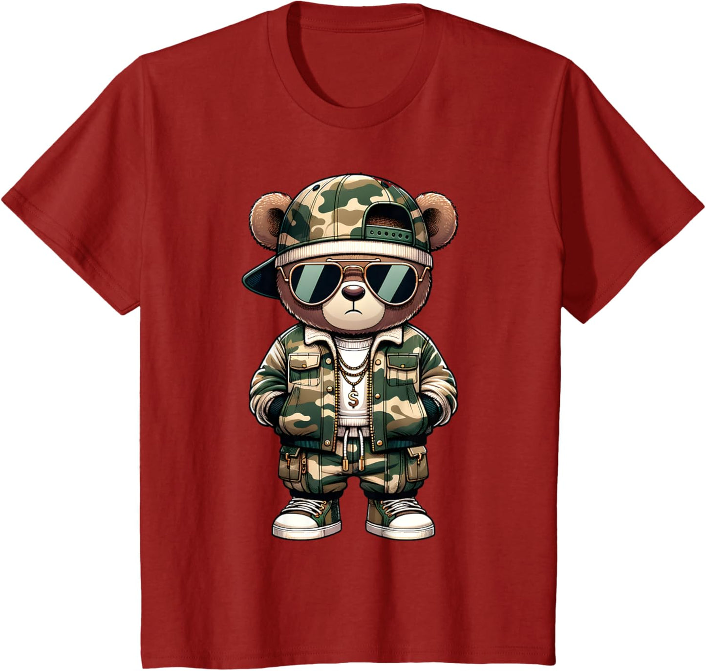Camo Hip Hop Teddy Bear Camouflage Gangsta Streetwear Hustle T-Shirt