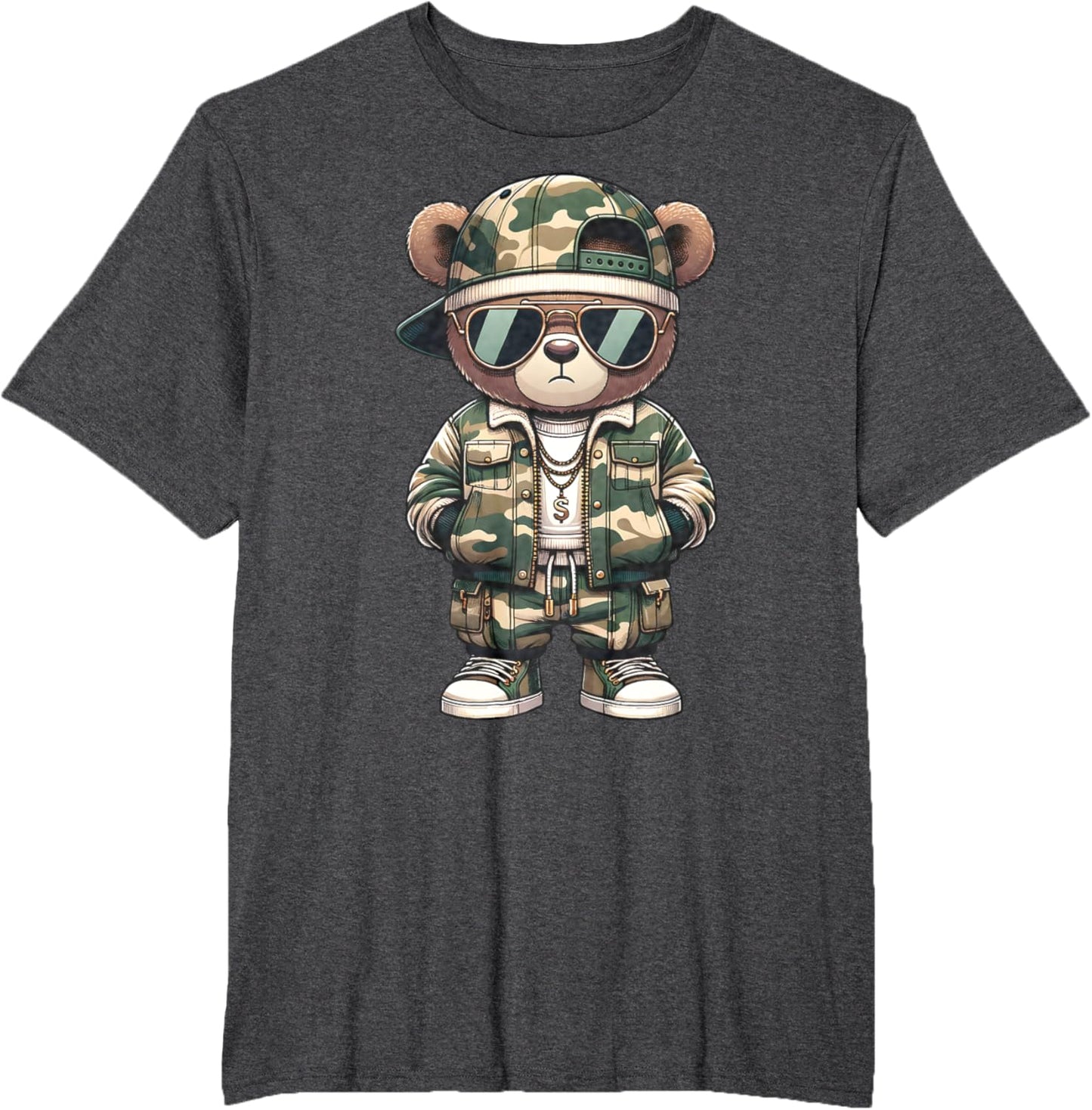 Camo Hip Hop Teddy Bear Camouflage Gangsta Streetwear Hustle T-Shirt