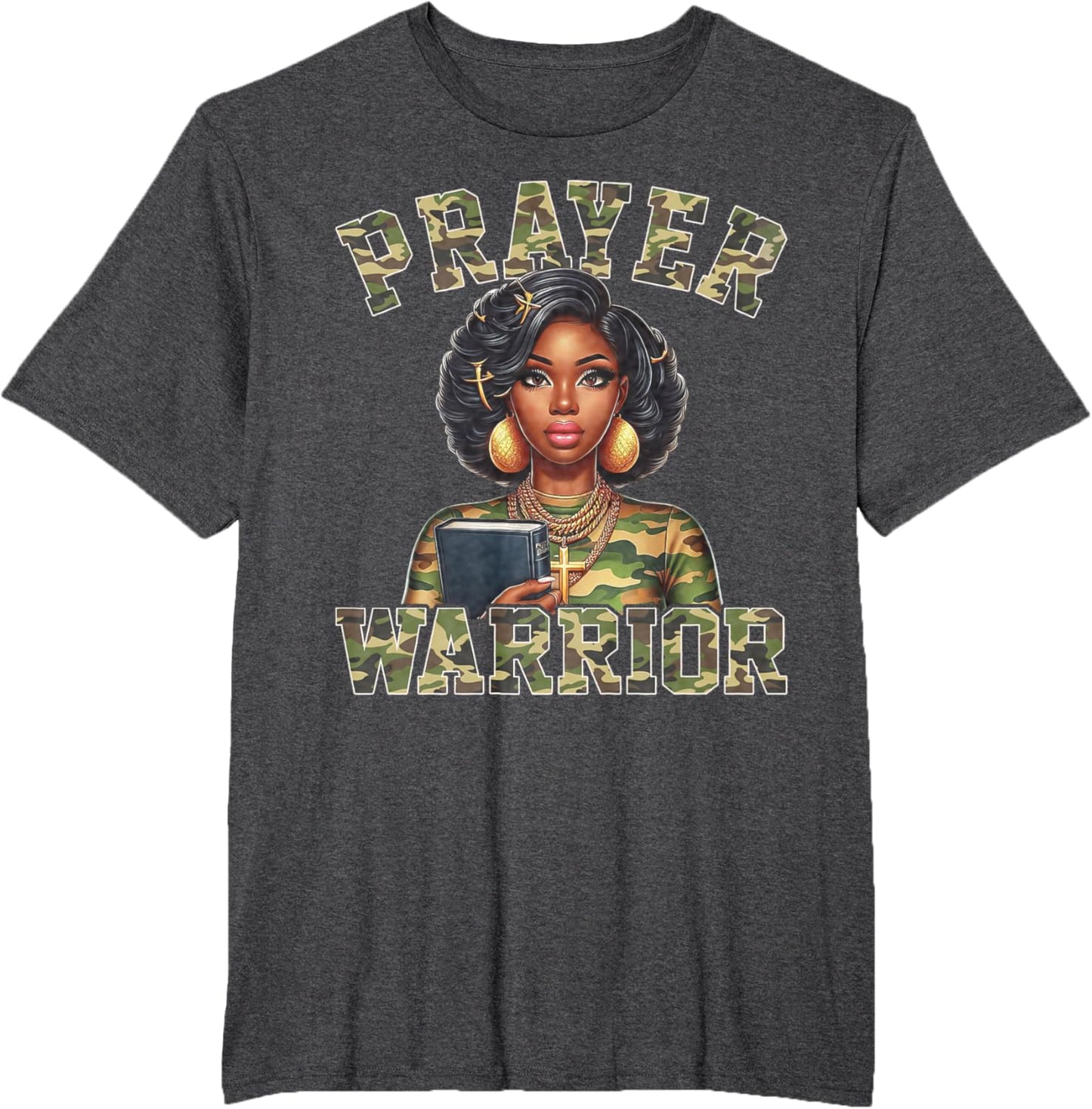 Praying Black Woman Afro Christian Sayings Prayer Warrior T-Shirt