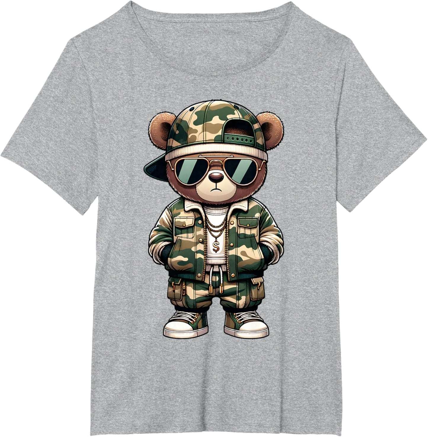 Camo Hip Hop Teddy Bear Camouflage Gangsta Streetwear Hustle T-Shirt
