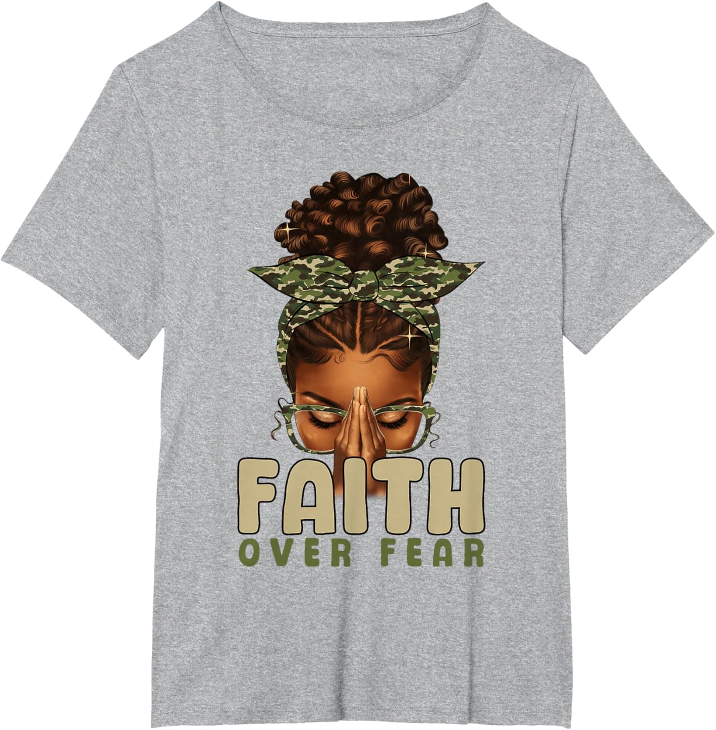 Faith Over Fear Christian Camo African American Afro Women T-Shirt