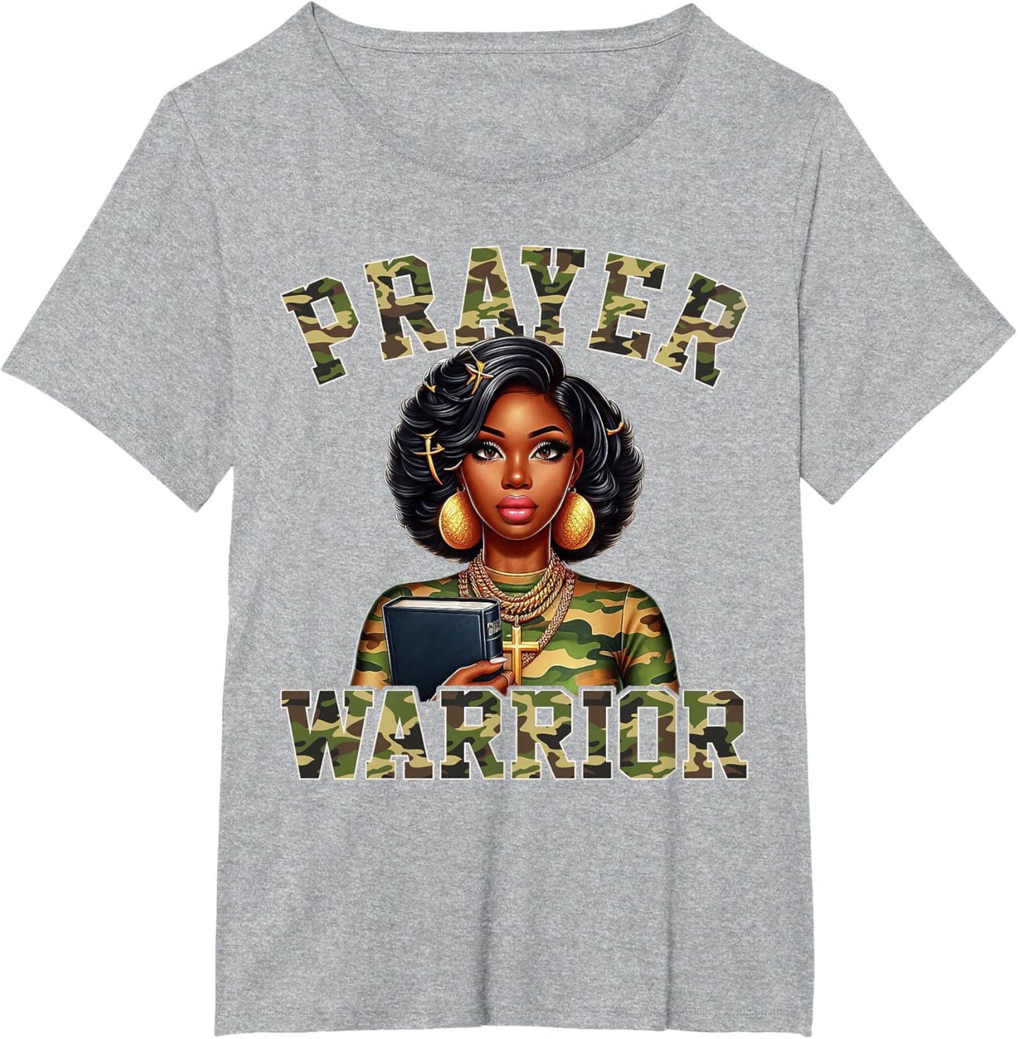 Praying Black Woman Afro Christian Sayings Prayer Warrior T-Shirt