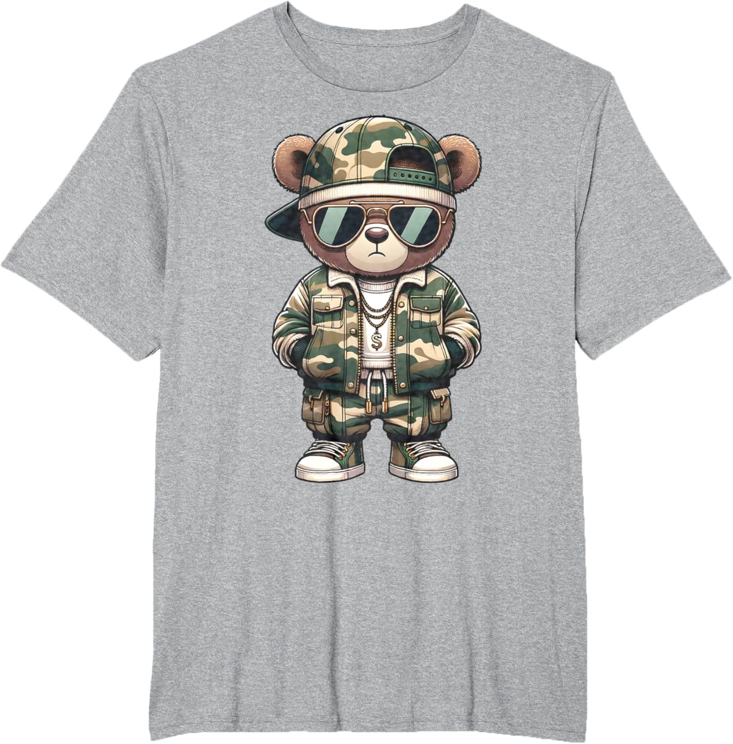Camo Hip Hop Teddy Bear Camouflage Gangsta Streetwear Hustle T-Shirt