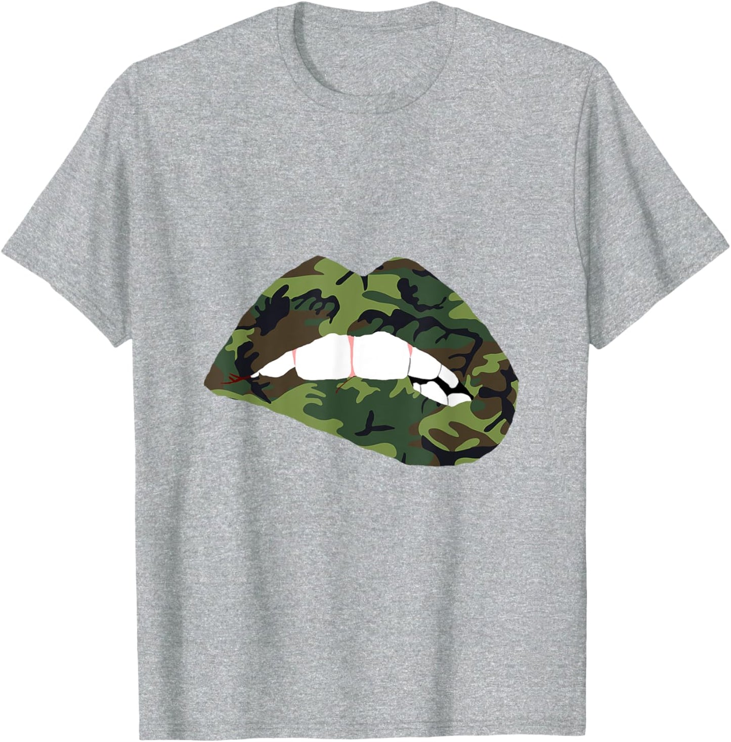 Camouflage Lips Mouth Military Kiss Me Biting Camo Kissing T-Shirt