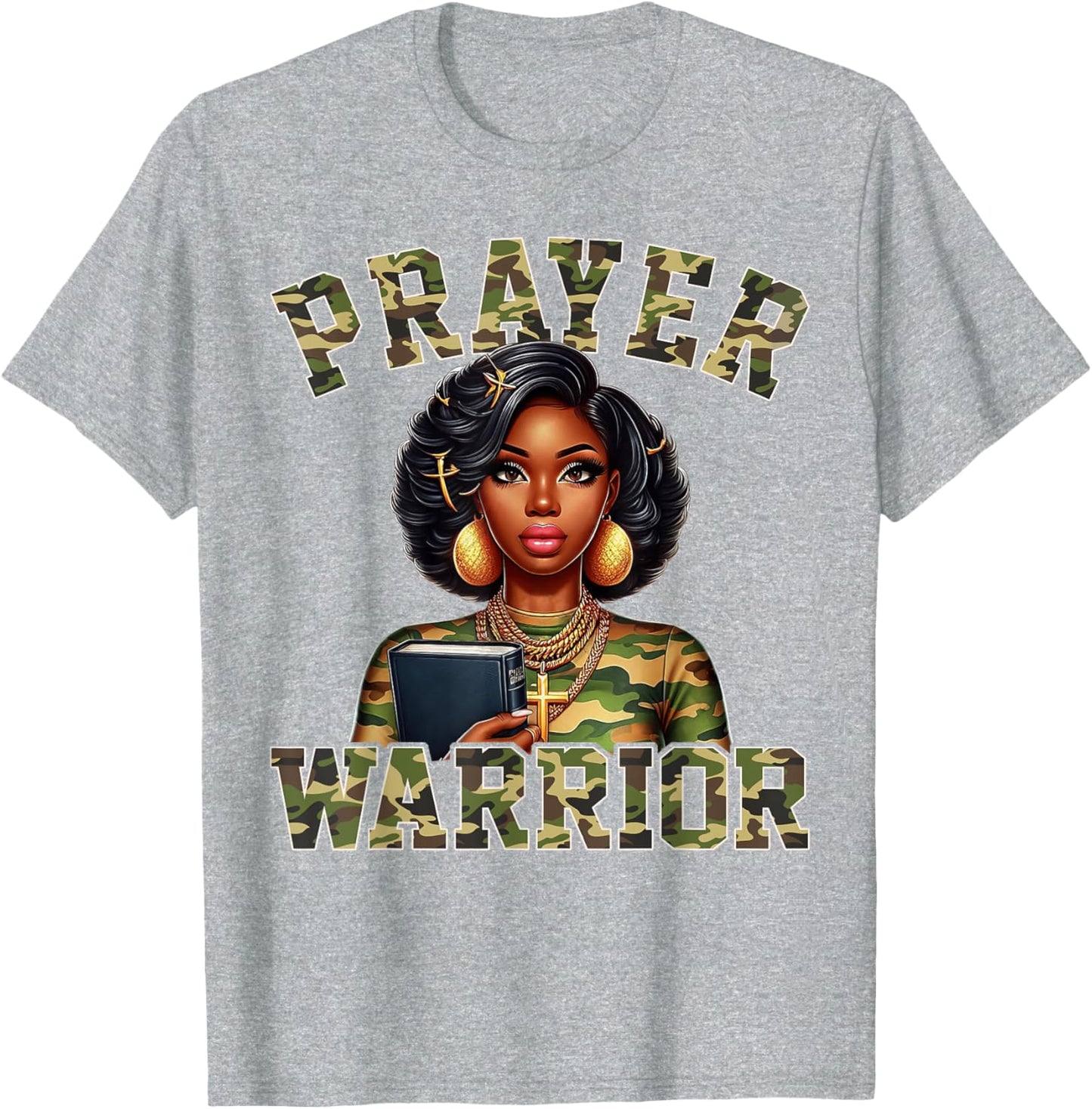 Praying Black Woman Afro Christian Sayings Prayer Warrior T-Shirt
