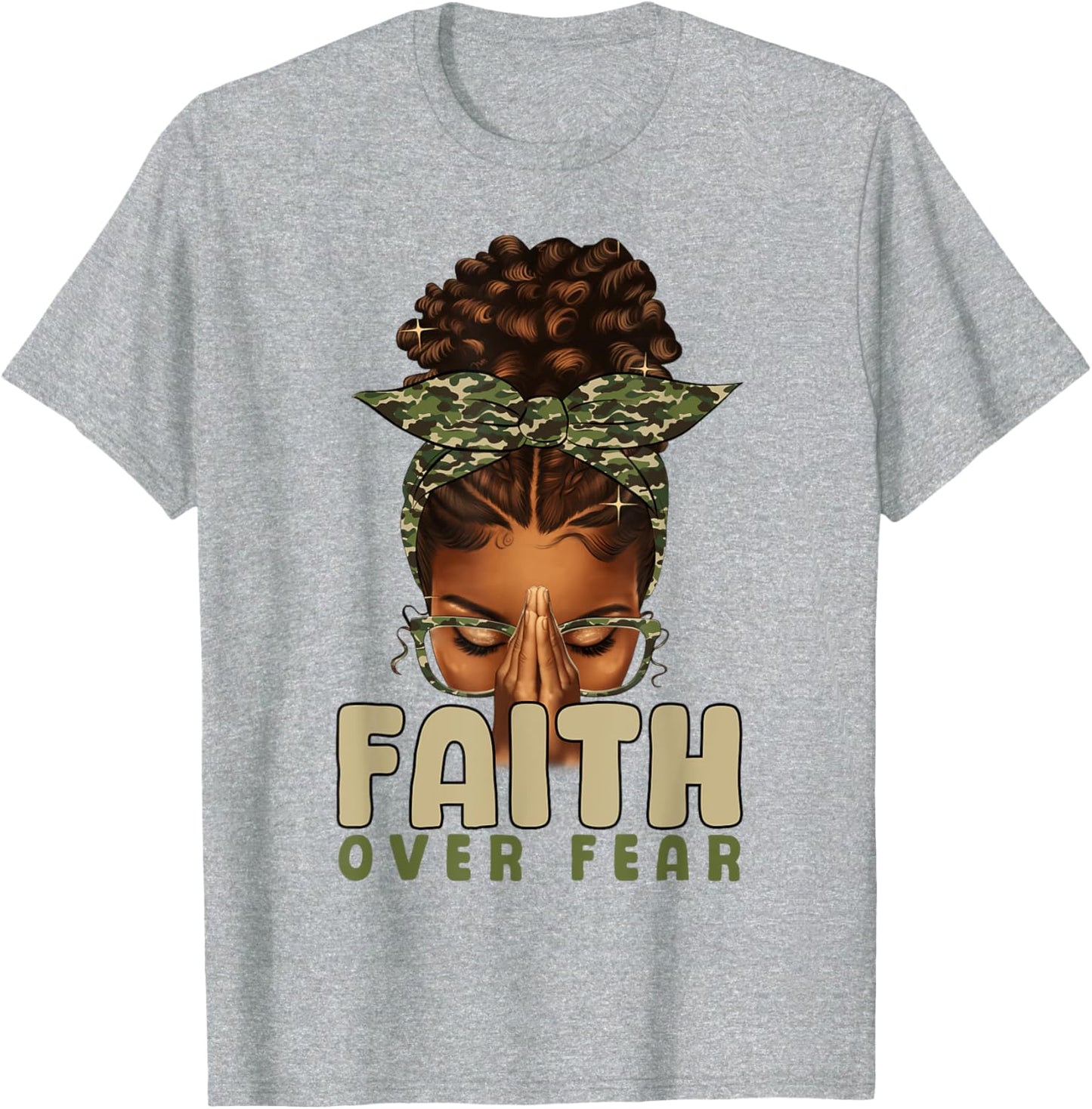 Faith Over Fear Christian Camo African American Afro Women T-Shirt