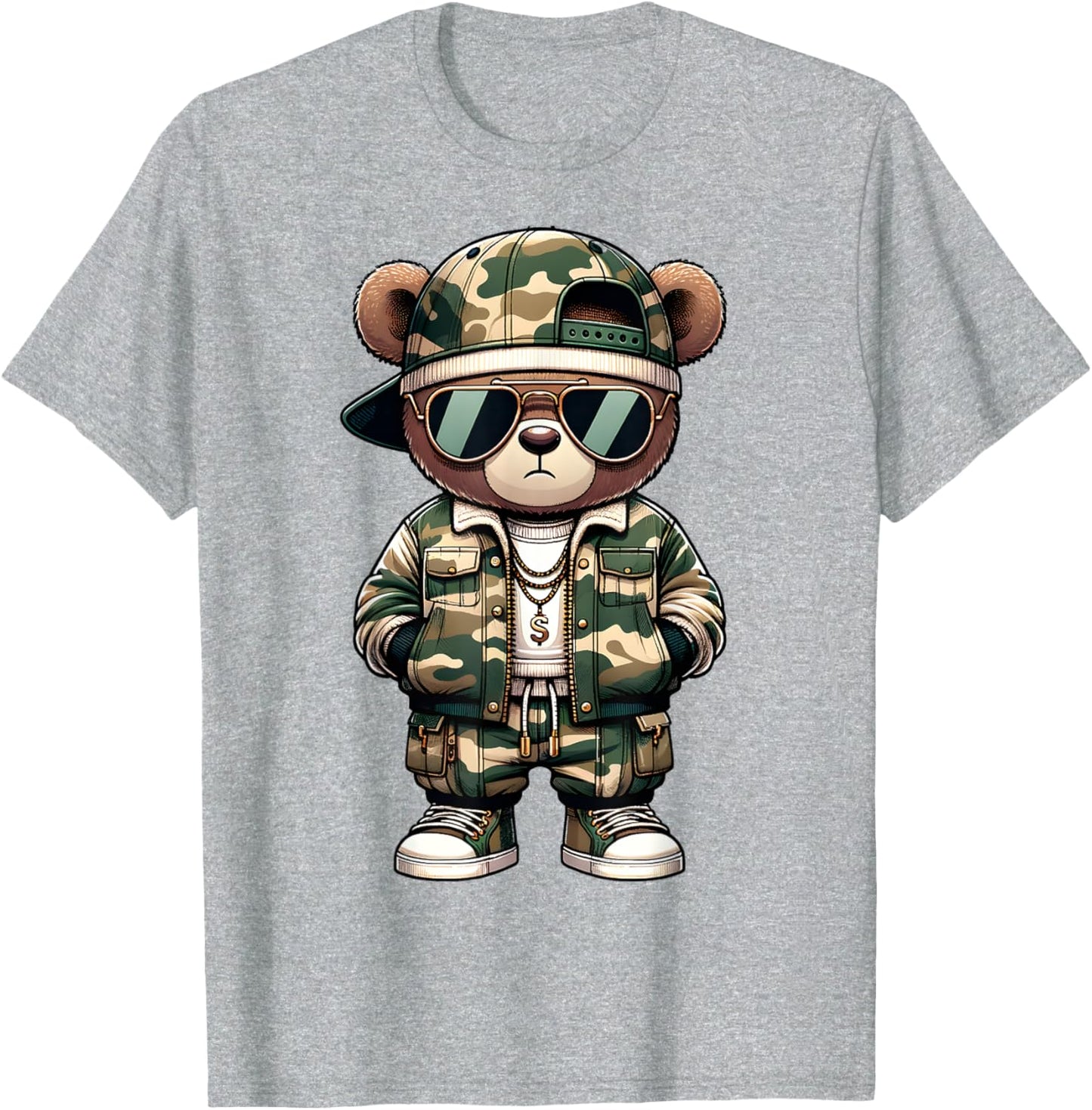 Camo Hip Hop Teddy Bear Camouflage Gangsta Streetwear Hustle T-Shirt
