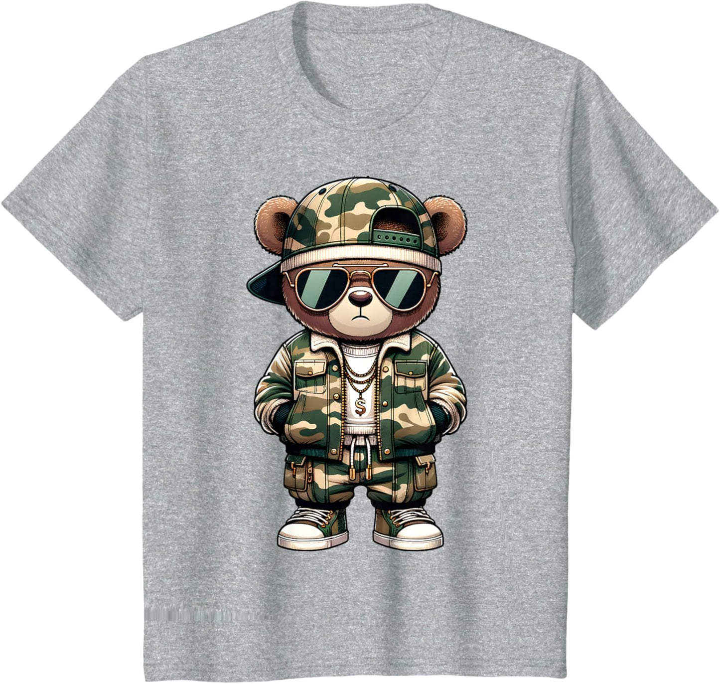 Camo Hip Hop Teddy Bear Camouflage Gangsta Streetwear Hustle T-Shirt